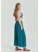 Elastic Waist Drape Detailed Petrol Plus Size Skirt 4601